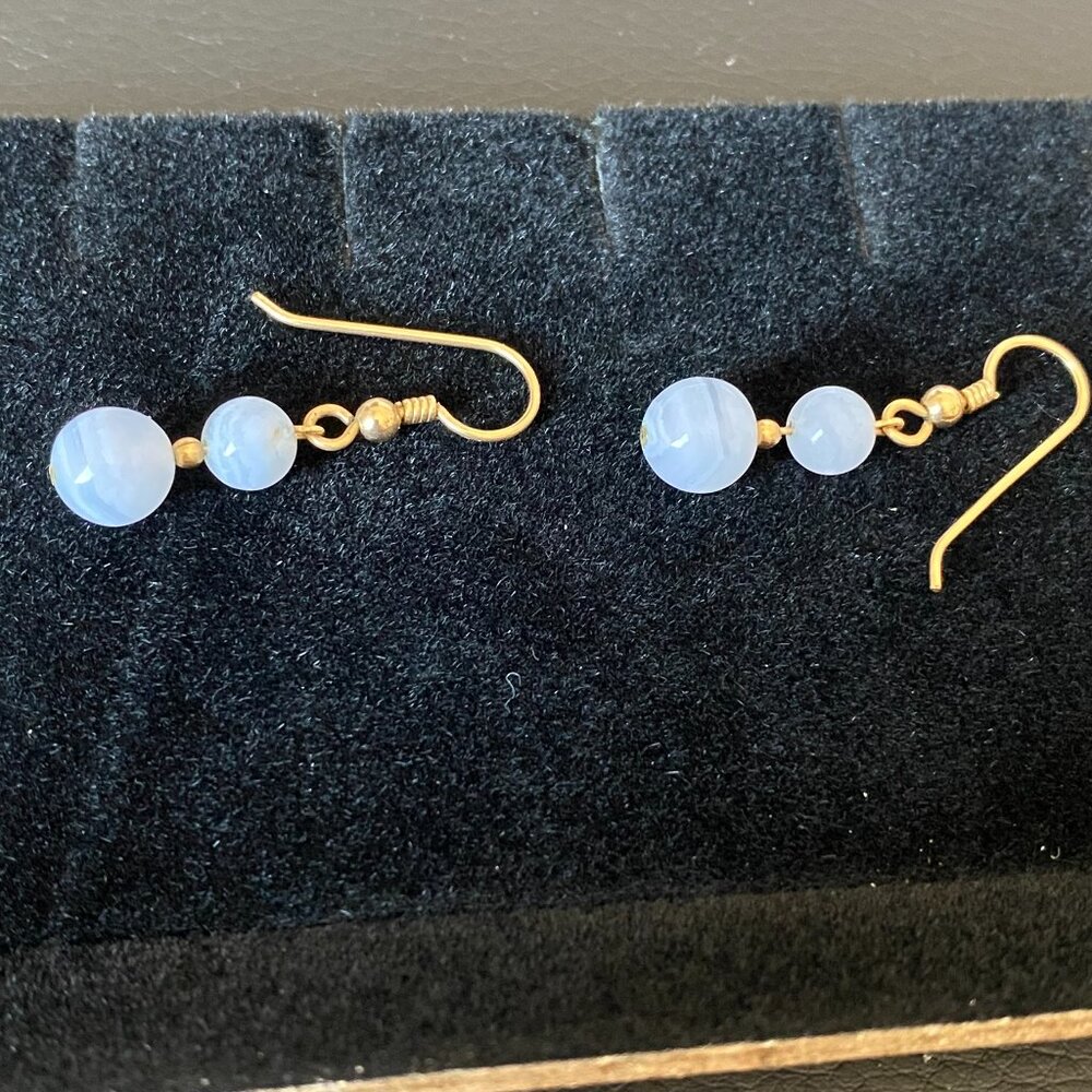 Vintage Blue Lace Agate Dangle Earrings - Picture 9 of 14